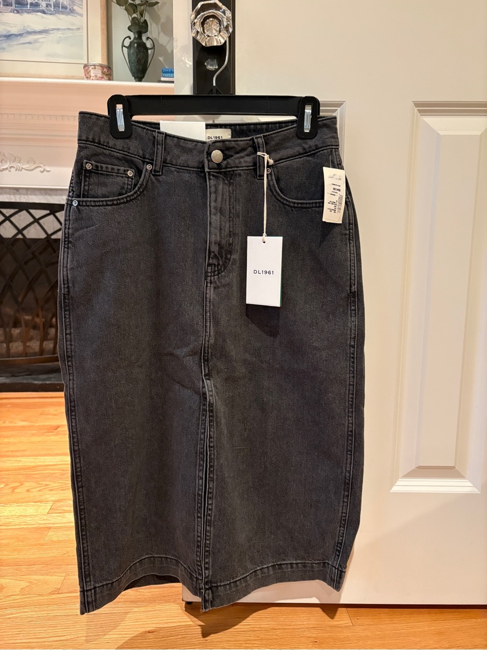 DL1961 Black Straight Denim Midi Skirt